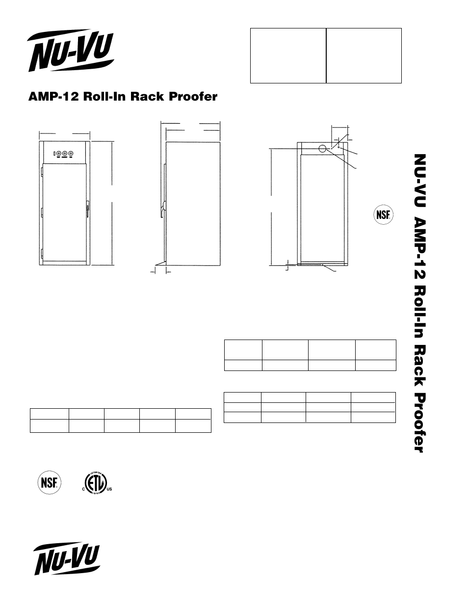 Amp-12 roll-in rack pr oofer, Amp-12 roll-in rack proofer, Nu-vu | Food service systems, Approval / stamp | Nu-Vu AMP-12 User Manual | Page 2 / 2