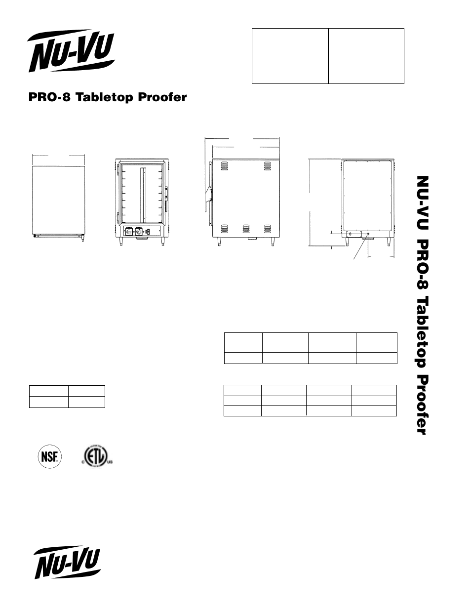 Pro-8 t abletop pr oofer, Pro-8 tabletop proofer, Nu-vu | Food service systems, Approval / stamp | Nu-Vu Pro-8 User Manual | Page 2 / 2