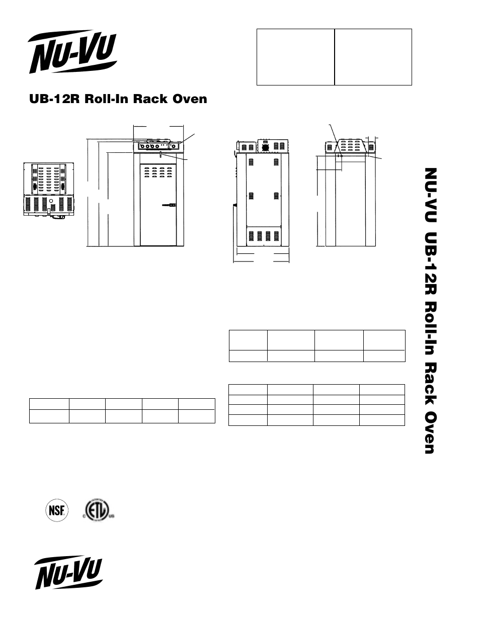 Ub-12r roll-in rack oven, Nu-vu, Food service systems | Approval / stamp | Nu-Vu UB-12R User Manual | Page 2 / 2
