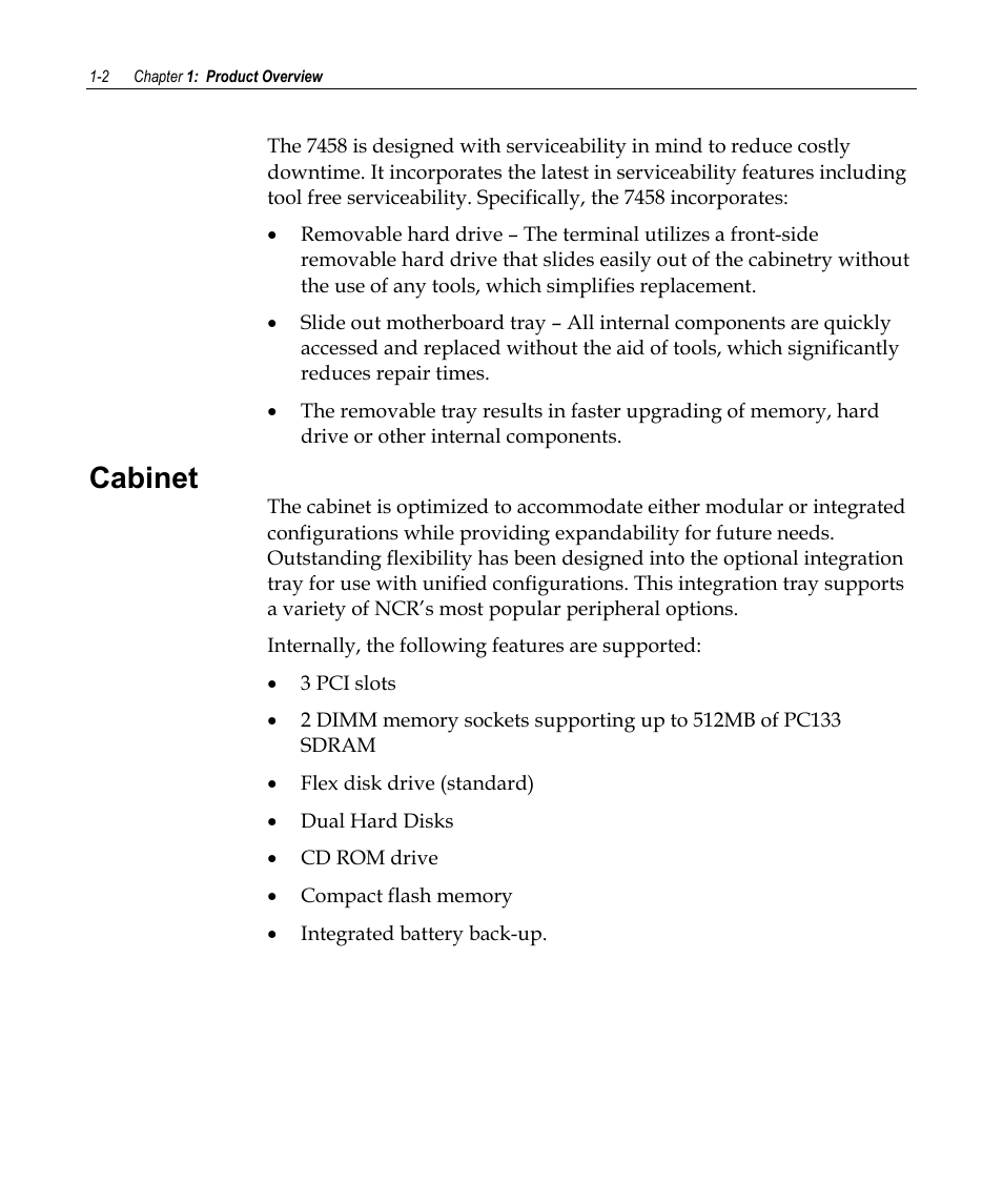 Cabinet | NCR 7458 User Manual | Page 16 / 112