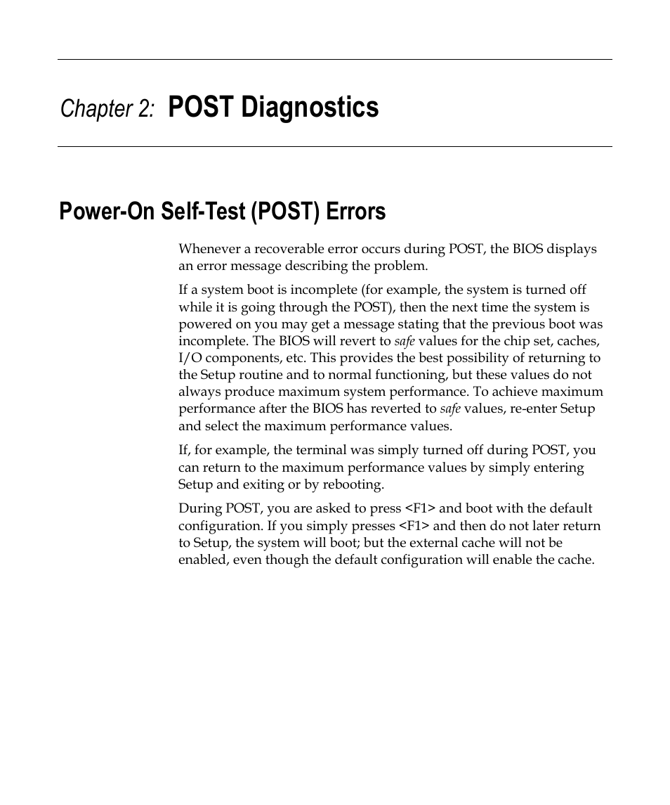 Post diagnostics, Power-on self-test (post) errors, Chapter 2 | NCR 7458 User Manual | Page 19 / 112