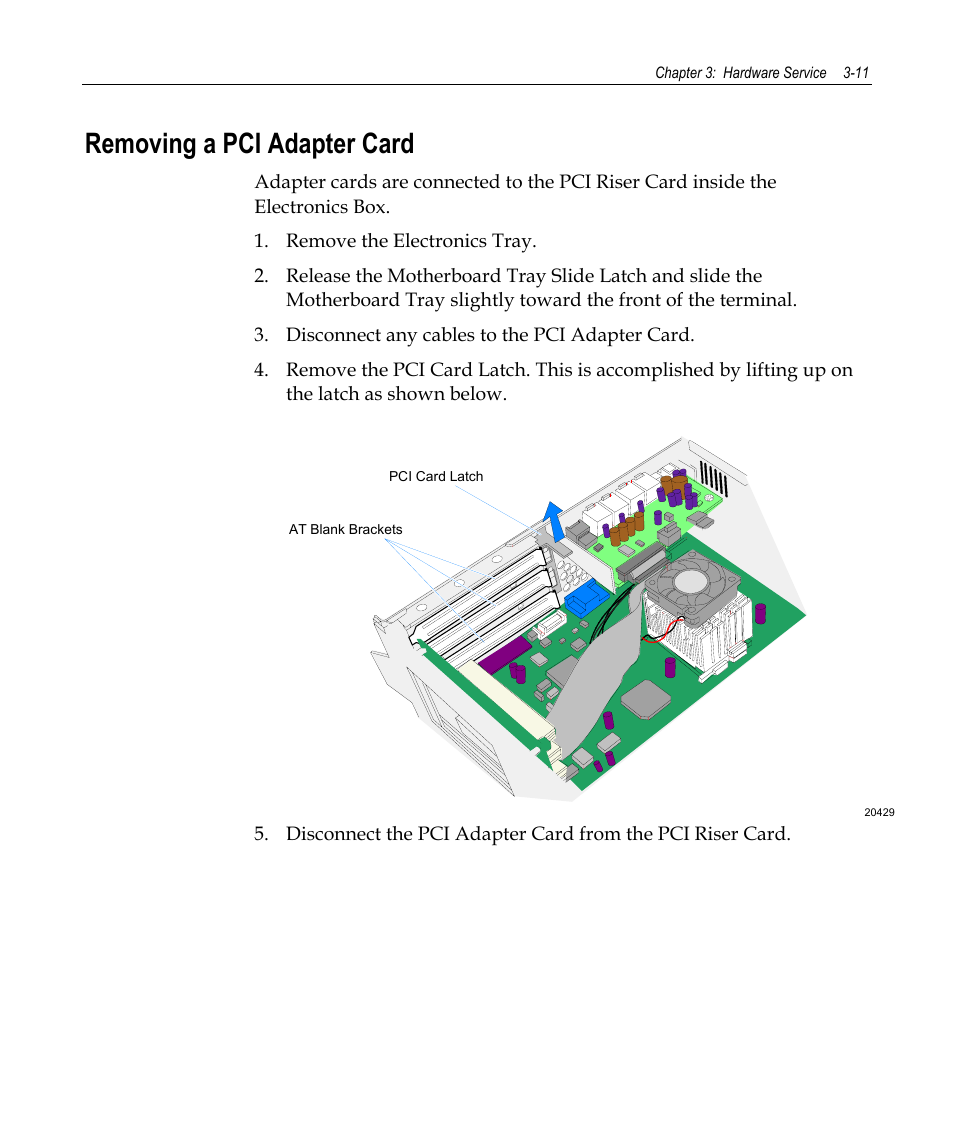 Removing a pci adapter card | NCR 7458 User Manual | Page 35 / 112