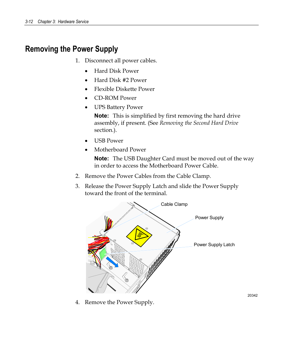 Removing the power supply | NCR 7458 User Manual | Page 36 / 112