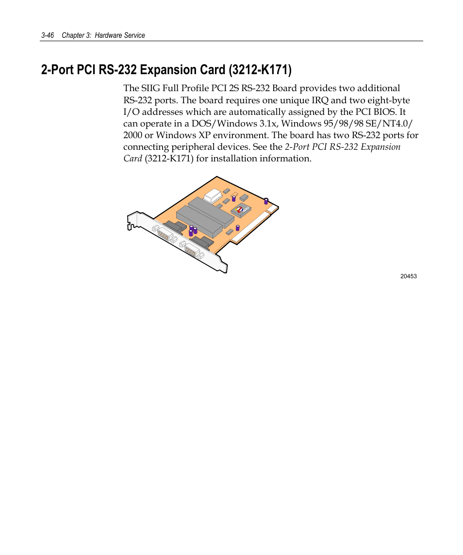 Port pci rs-232 expansion card (3212-k171) | NCR 7458 User Manual | Page 70 / 112