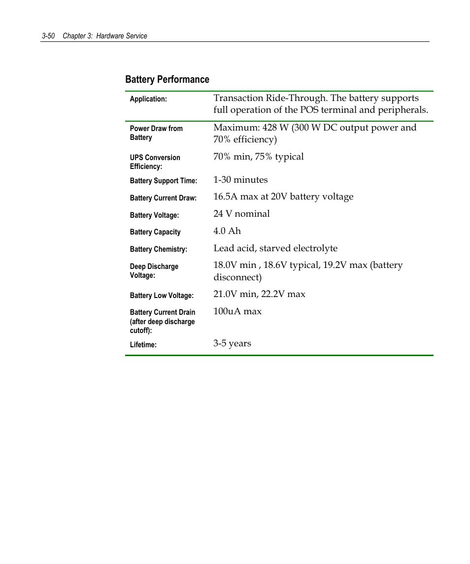 Battery performance | NCR 7458 User Manual | Page 74 / 112