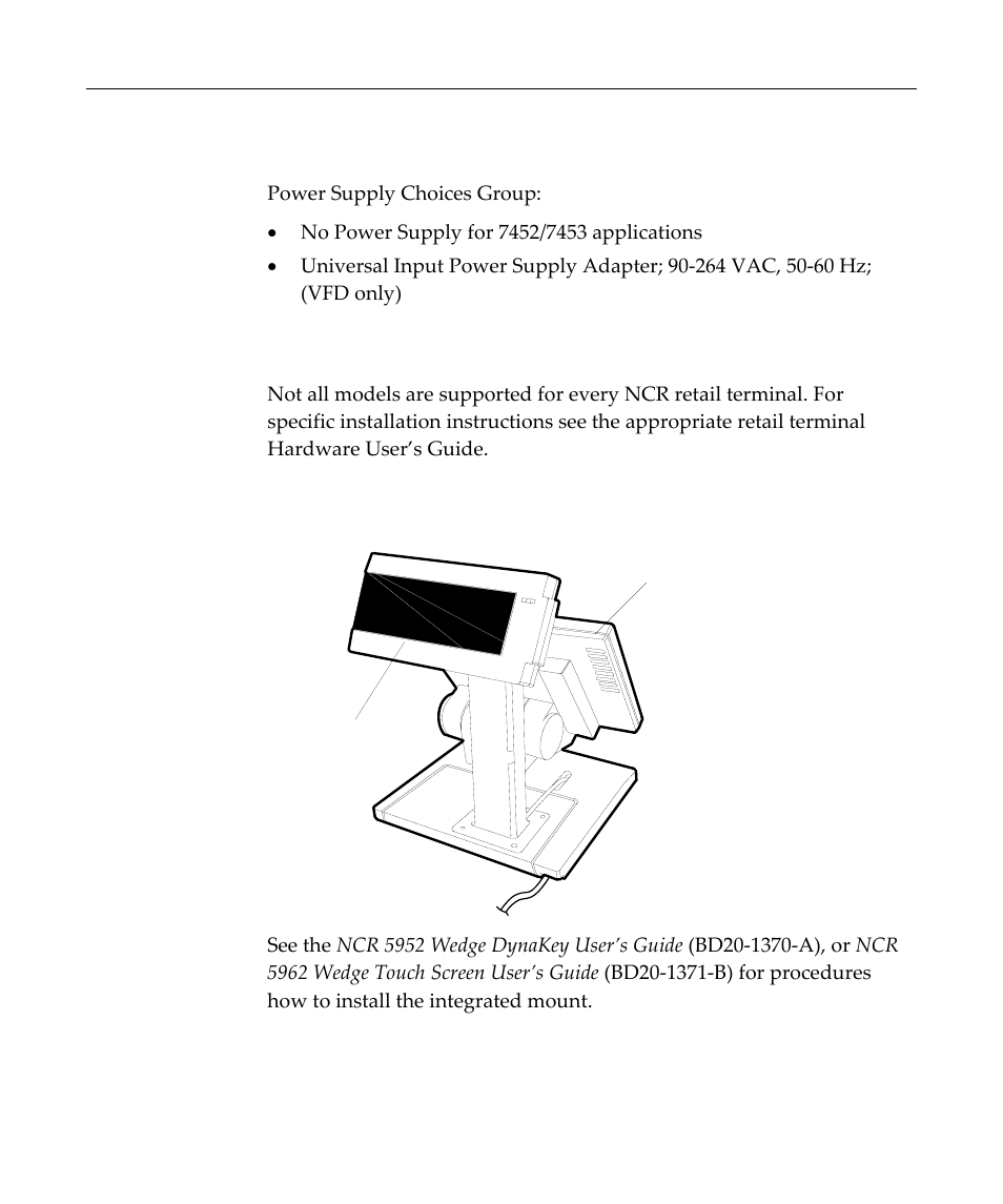 Power supply choices, Installation procedures | NCR Customer Display NCR 5972 User Manual | Page 27 / 90
