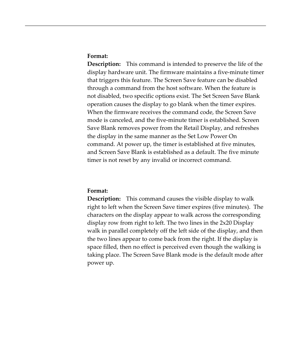Set screen save blank, Set screen save walk, Commands ‐2 | Display ‐4 | NCR Customer Display NCR 5972 User Manual | Page 38 / 90