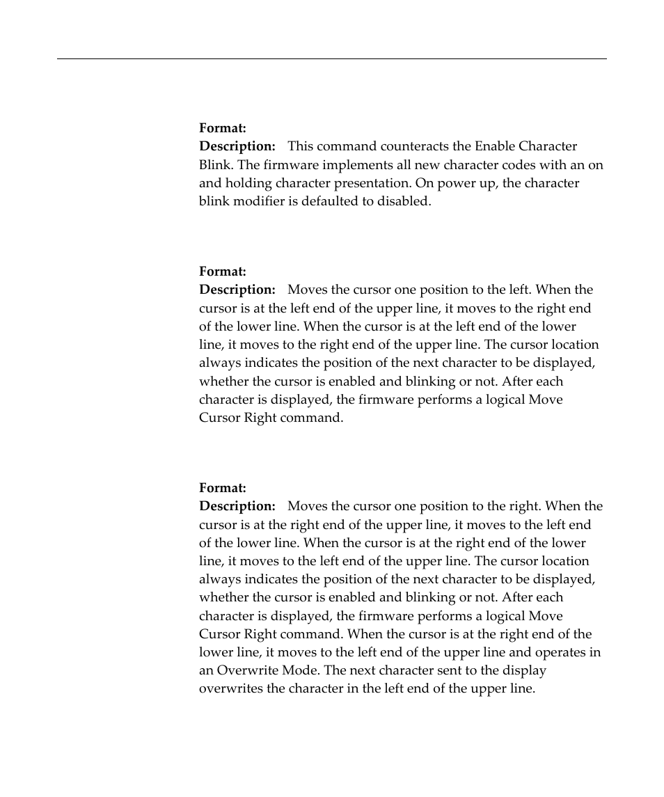 Disable character blink, Move cursor left, Move cursor right | NCR Customer Display NCR 5972 User Manual | Page 40 / 90