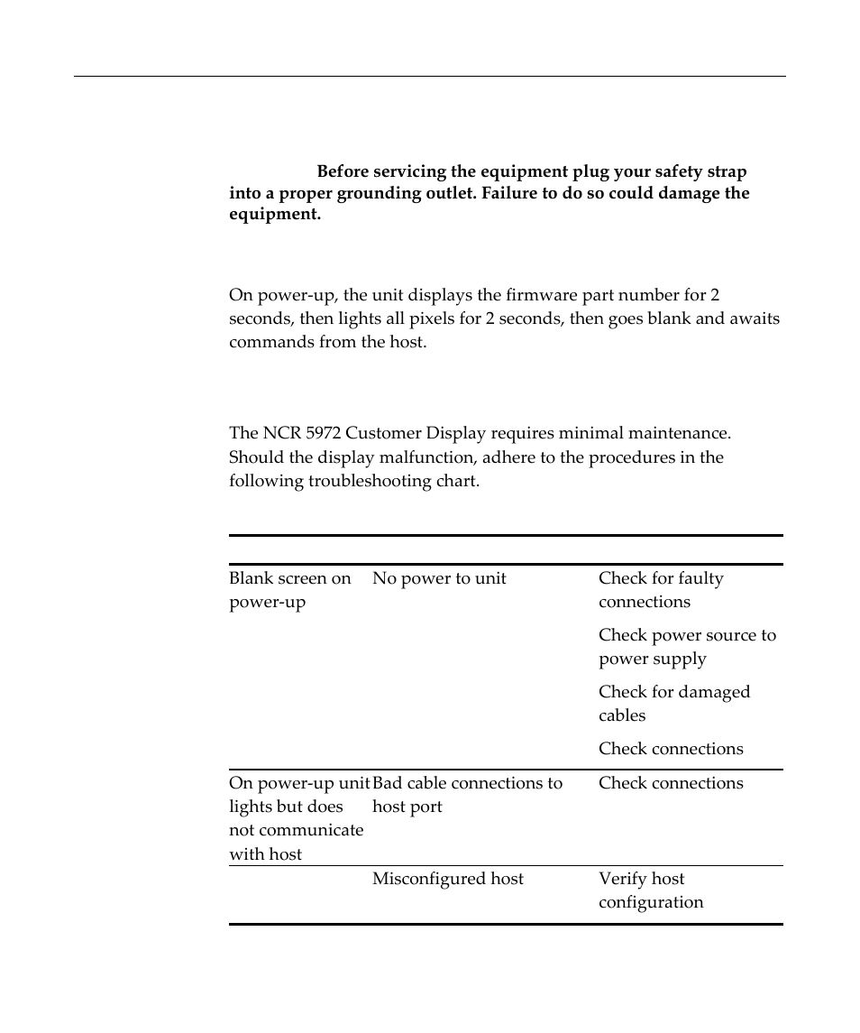 Servicing the display, Normal operation, Troubleshooting procedures | NCR Customer Display NCR 5972 User Manual | Page 87 / 90