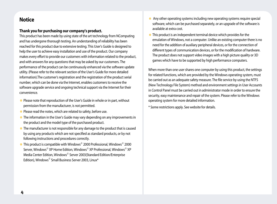 Notice | NComputing PC Expanion L120 User Manual | Page 5 / 98