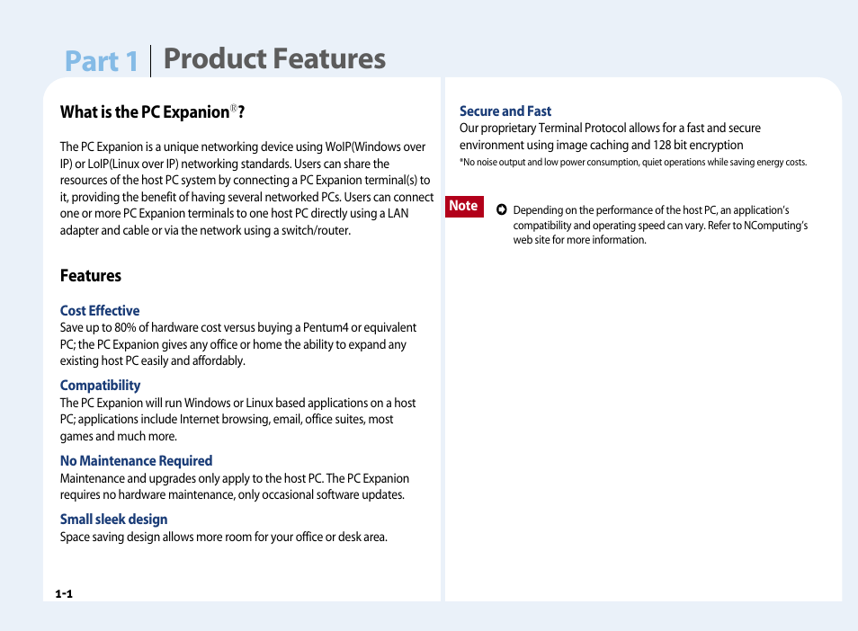 Product features part 1 | NComputing PC Expanion L120 User Manual | Page 9 / 98