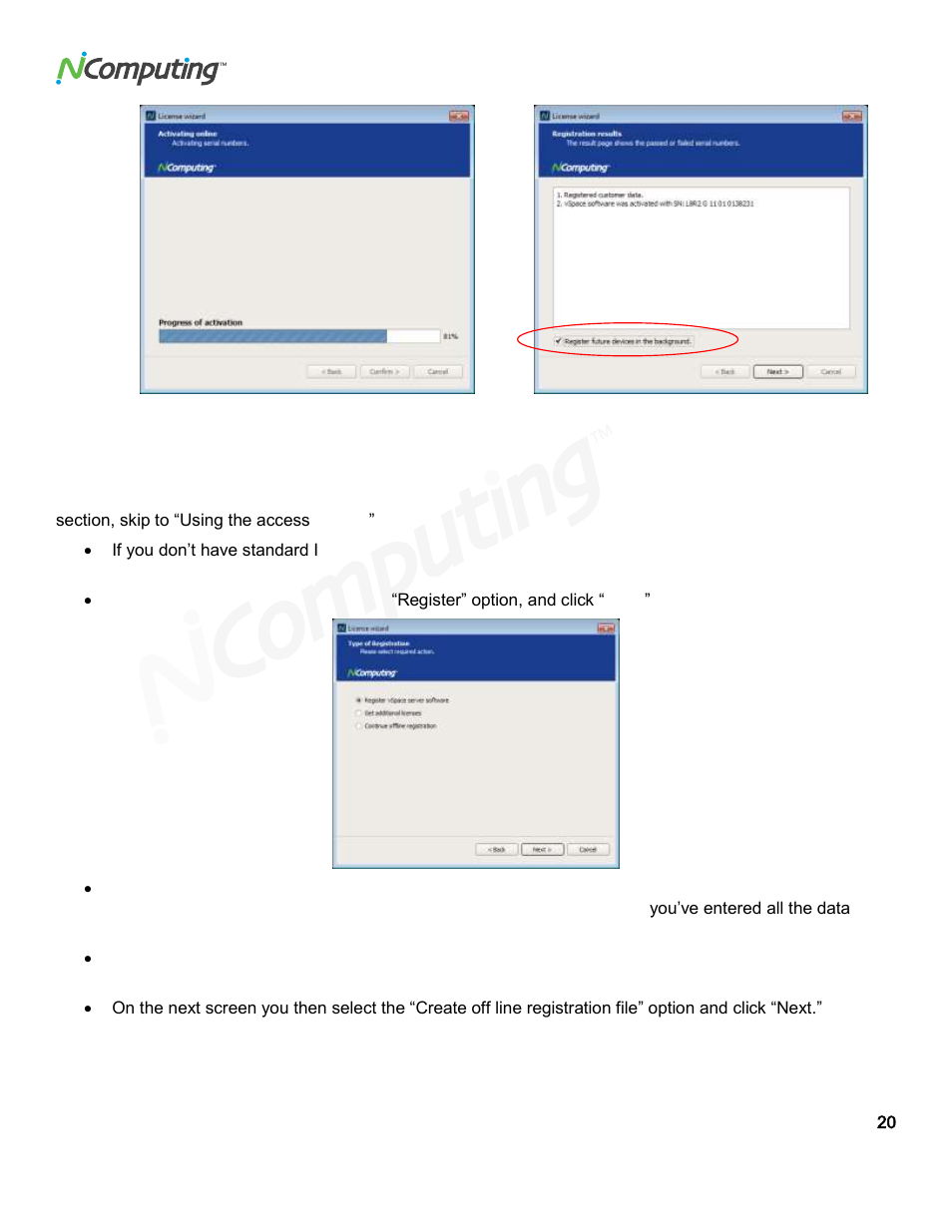 Ffline, Egistration, Offline registration | NComputing L300 User Manual | Page 20 / 59