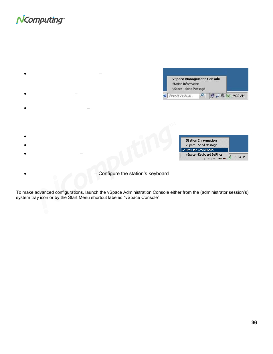Using the vspace management console (vspace 4) | NComputing L300 User Manual | Page 36 / 59