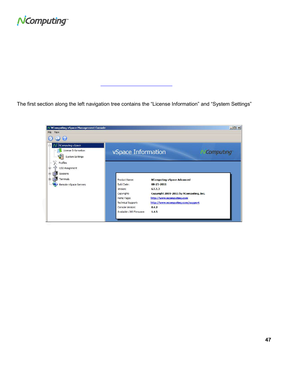 Using the ncomputing management console (vspace 6), Omputing v, Pace | NComputing L300 User Manual | Page 47 / 59