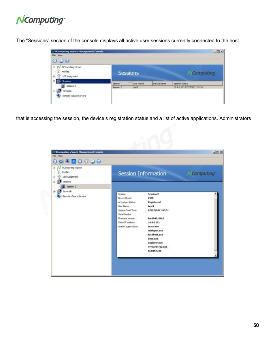 Sessions | NComputing L300 User Manual | Page 50 / 59