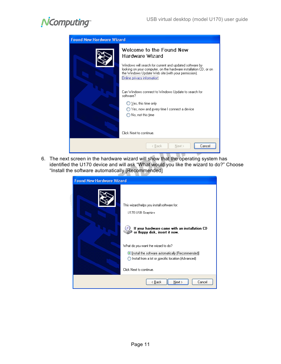 NComputing VSPACE U170 User Manual | Page 11 / 19