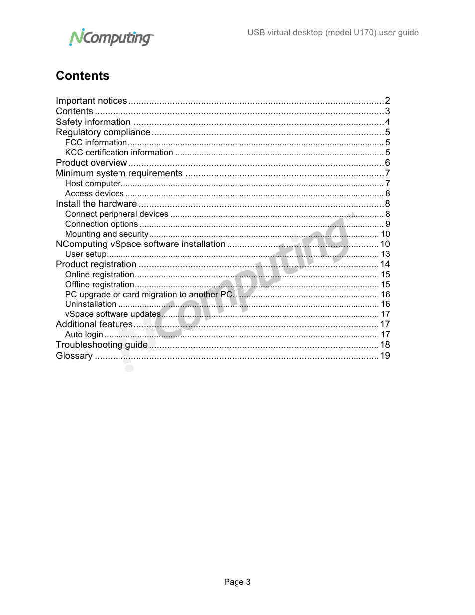 NComputing VSPACE U170 User Manual | Page 3 / 19