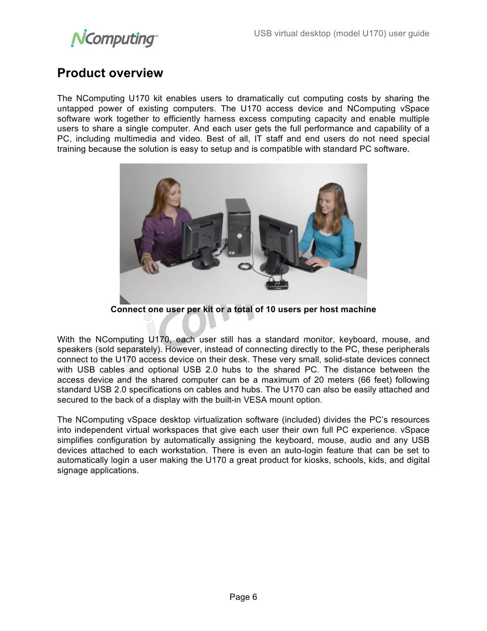 Product overview | NComputing VSPACE U170 User Manual | Page 6 / 19