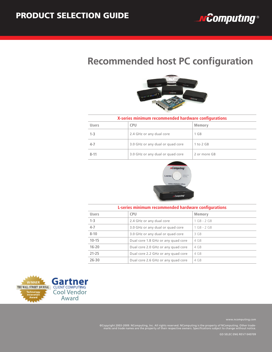 Recommended host pc confi guration, Product selection guide | NComputing X350 User Manual | Page 2 / 2