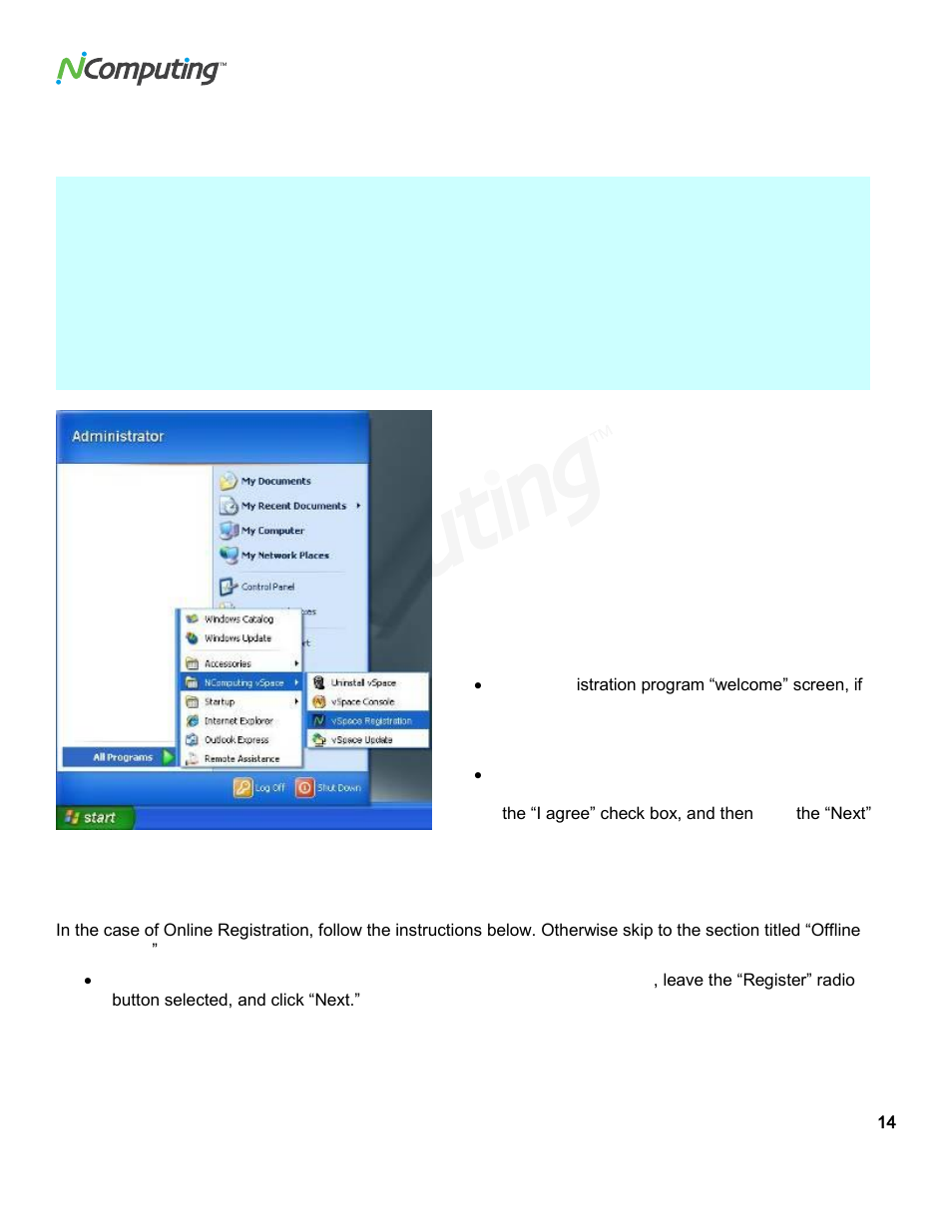 Product registration, Online registration | NComputing VSPACE L300 User Manual | Page 14 / 53