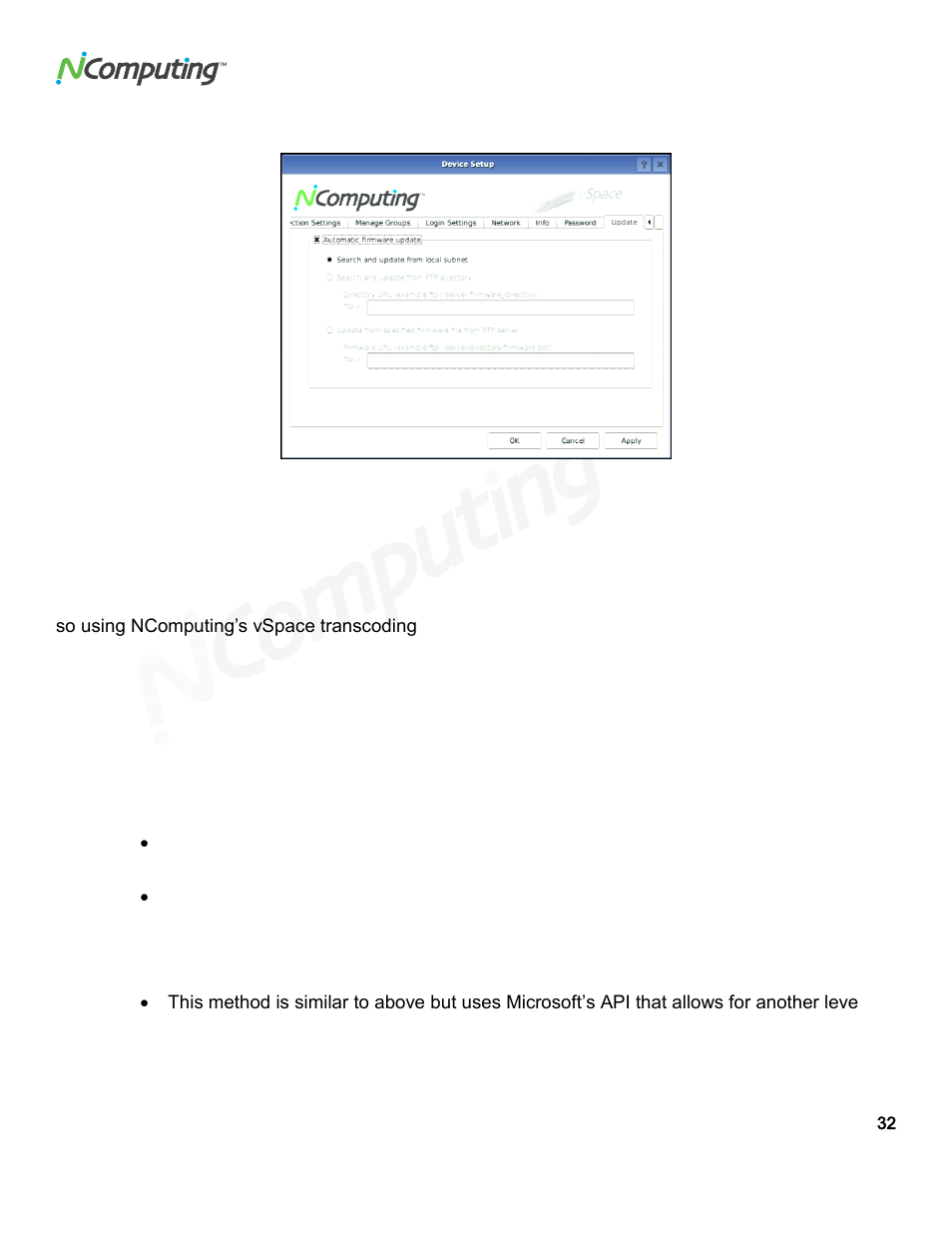 L300 multimedia acceleration, Using the vspace management console | NComputing VSPACE L300 User Manual | Page 32 / 53