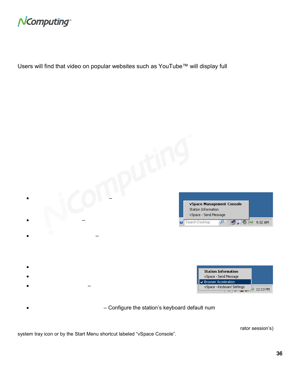 Using the vspace management console | NComputing VSPACE L300 User Manual | Page 36 / 53