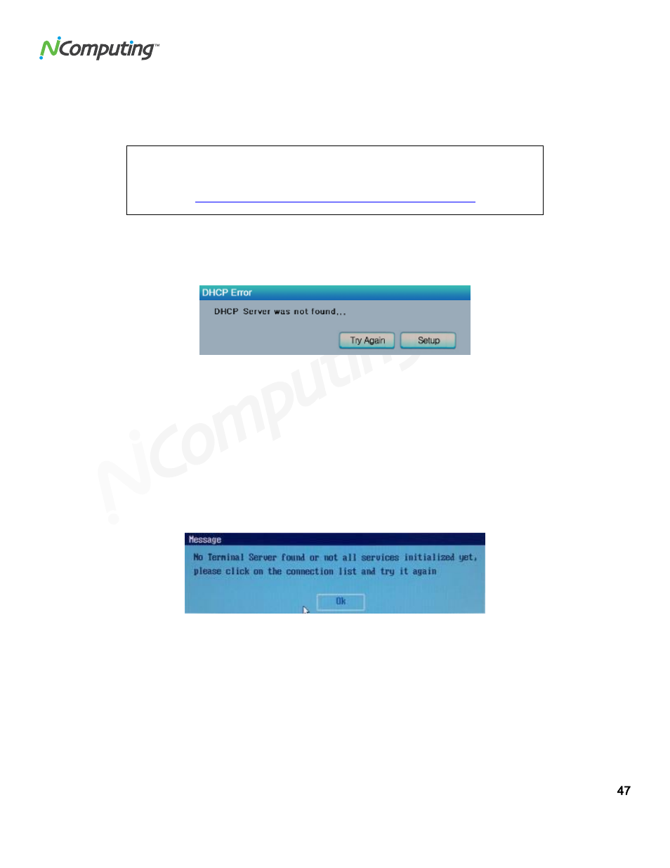 Troubleshooting error messages | NComputing VSPACE L300 User Manual | Page 47 / 53