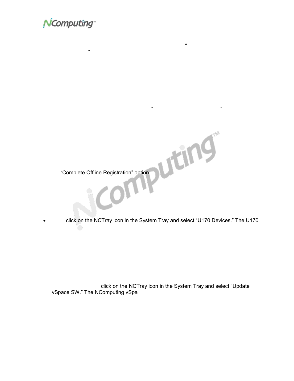 Ffline, Egistration, Hecking | Tation, Tatus, Pgrading the v, Pace, Oftware, Offline registration, Checking station registration status | NComputing VIRTUAL DESKTOP KIT U170 User Manual | Page 16 / 22