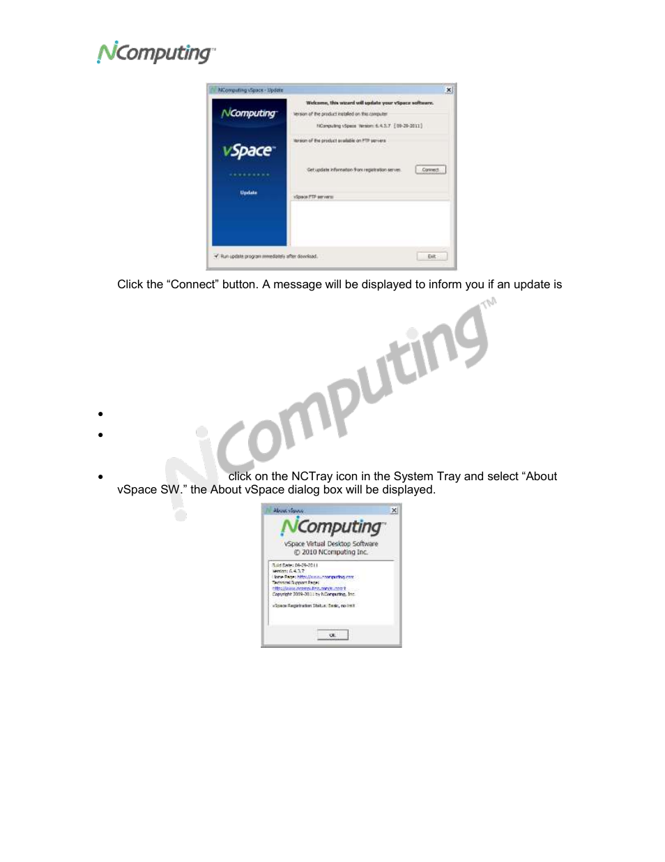 Isplaying, Nformation, Bout the v | Pace, Oftware, Pgrading the, Igrating v, Pace to a, Ifferent, Displaying information about the vspace software | NComputing VIRTUAL DESKTOP KIT U170 User Manual | Page 17 / 22