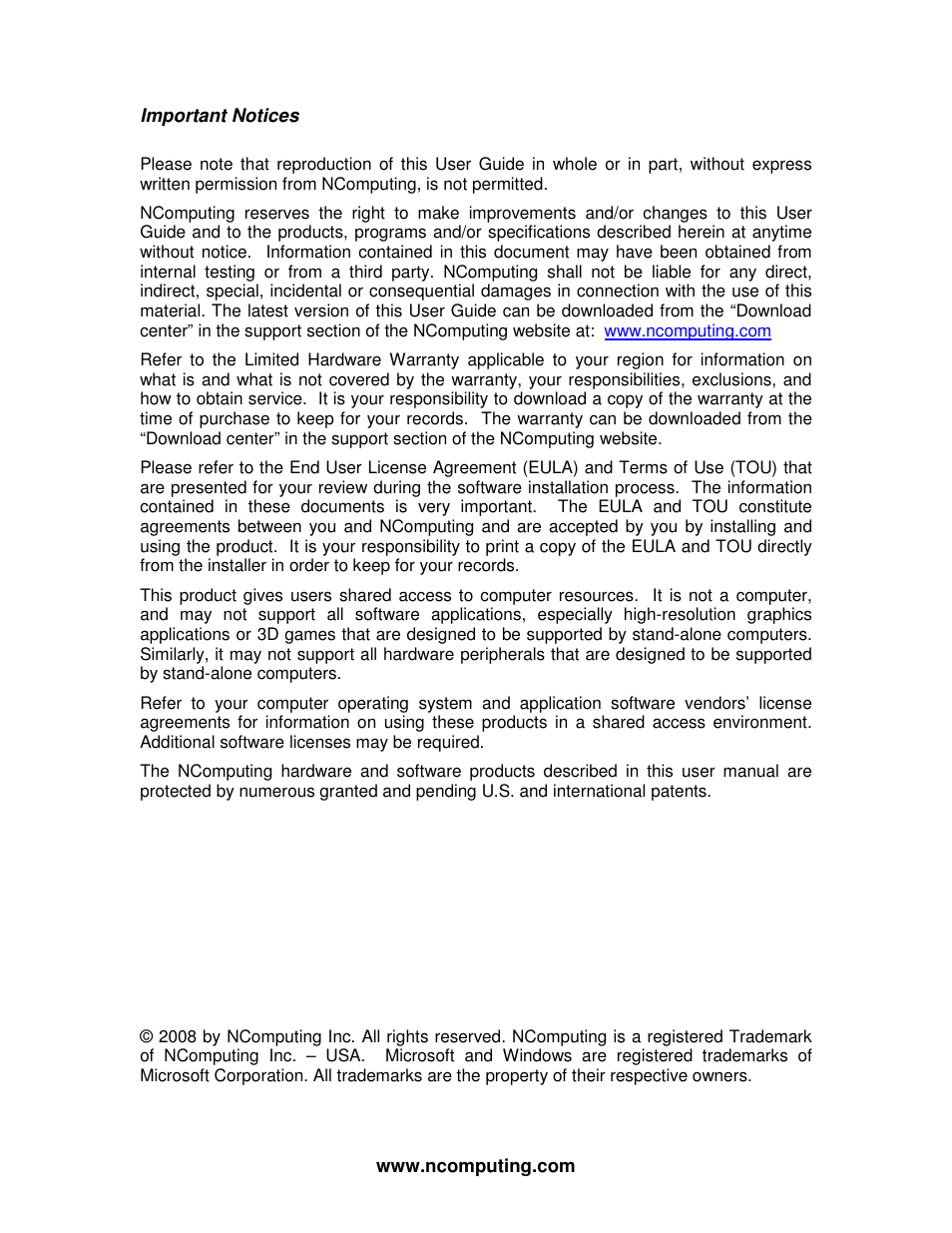 NComputing X550  EN User Manual | Page 2 / 42