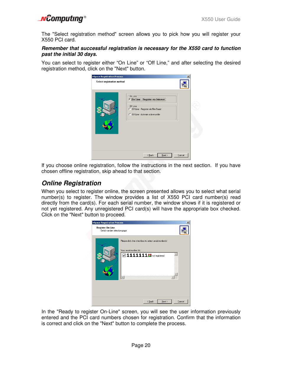 Online registration | NComputing X550  EN User Manual | Page 20 / 42