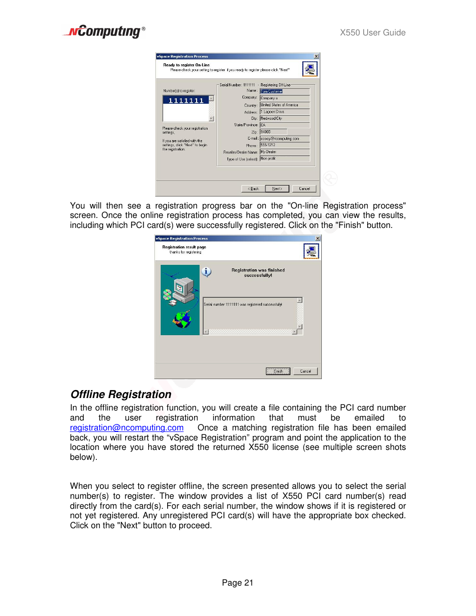 Offline registration | NComputing X550  EN User Manual | Page 21 / 42