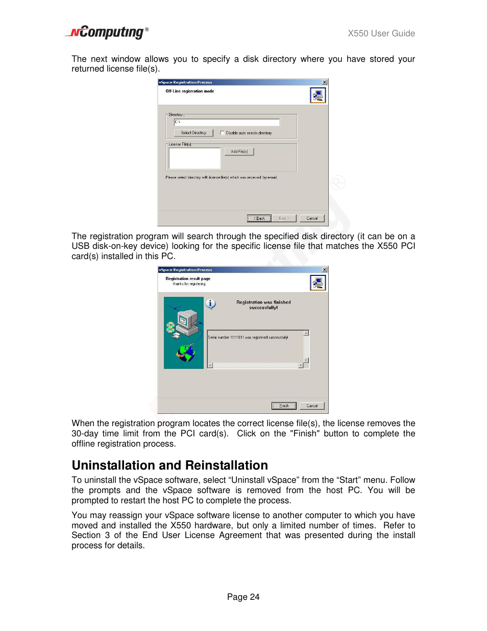 Uninstallation and reinstallation | NComputing X550  EN User Manual | Page 24 / 42