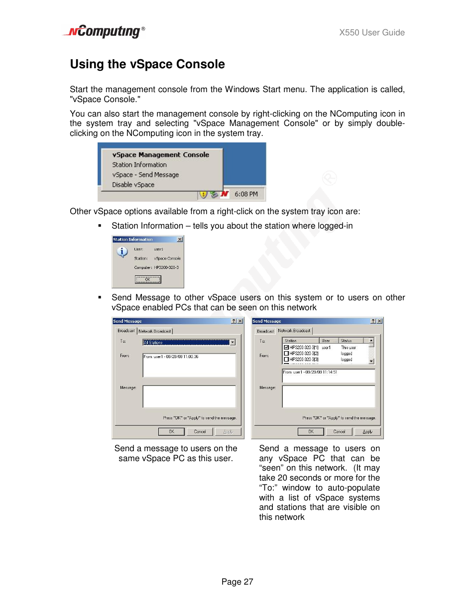 Using the vspace console | NComputing X550  EN User Manual | Page 27 / 42