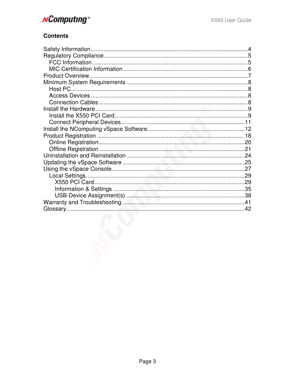 NComputing X550  EN User Manual | Page 3 / 42