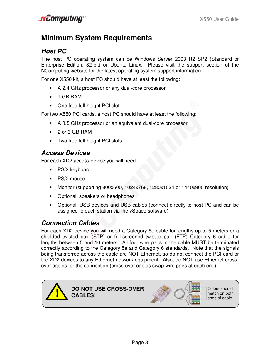 Minimum system requirements | NComputing X550  EN User Manual | Page 8 / 42