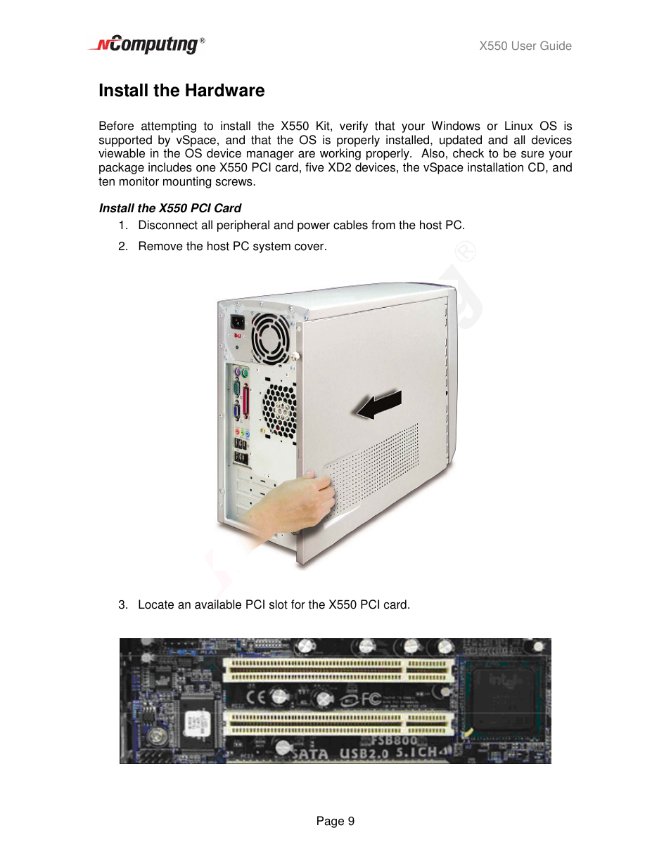 Install the hardware | NComputing X550  EN User Manual | Page 9 / 42