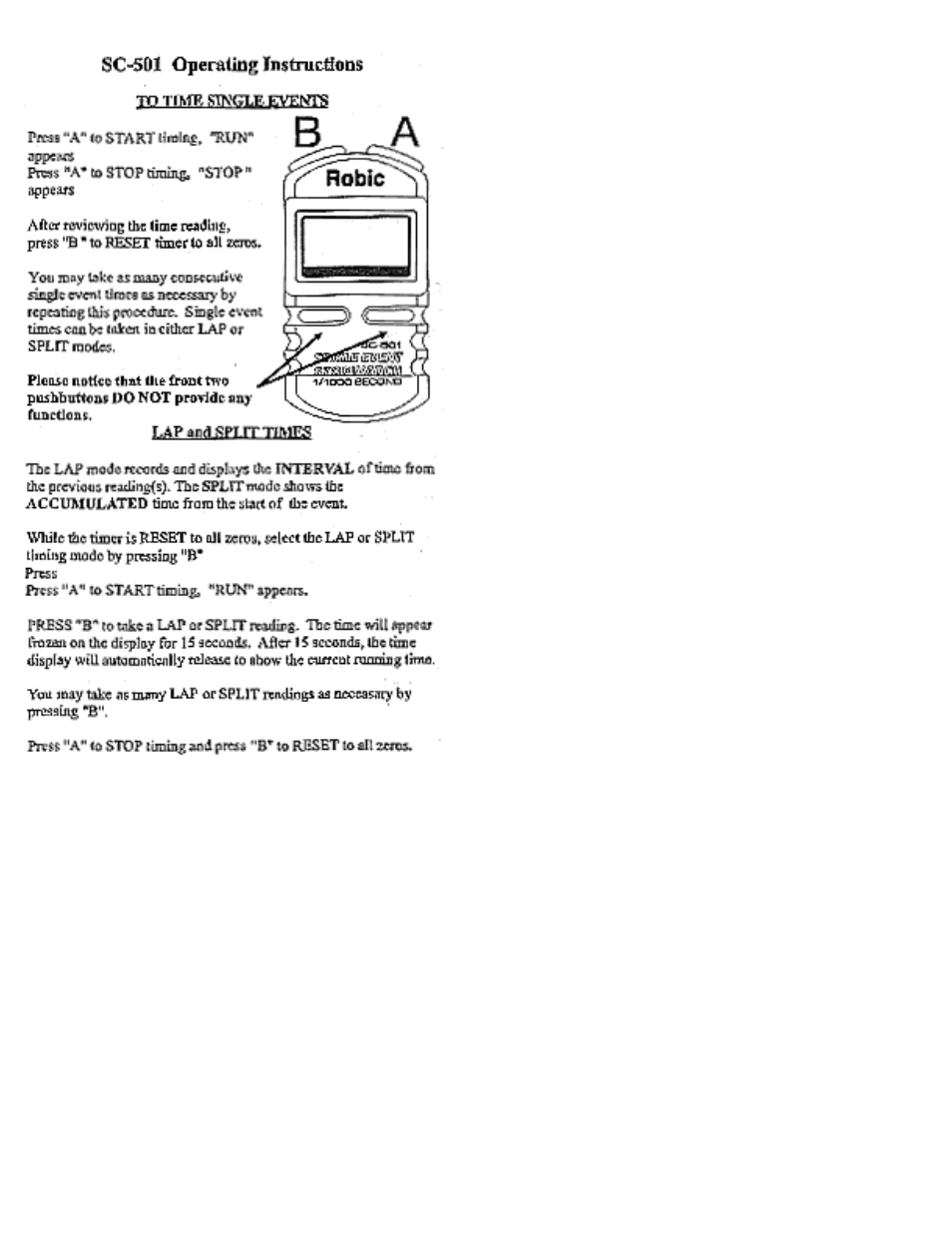 Robic SC-501 User Manual | 1 page