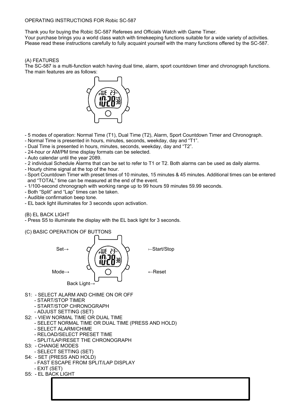 Robic SC-587 User Manual | 6 pages