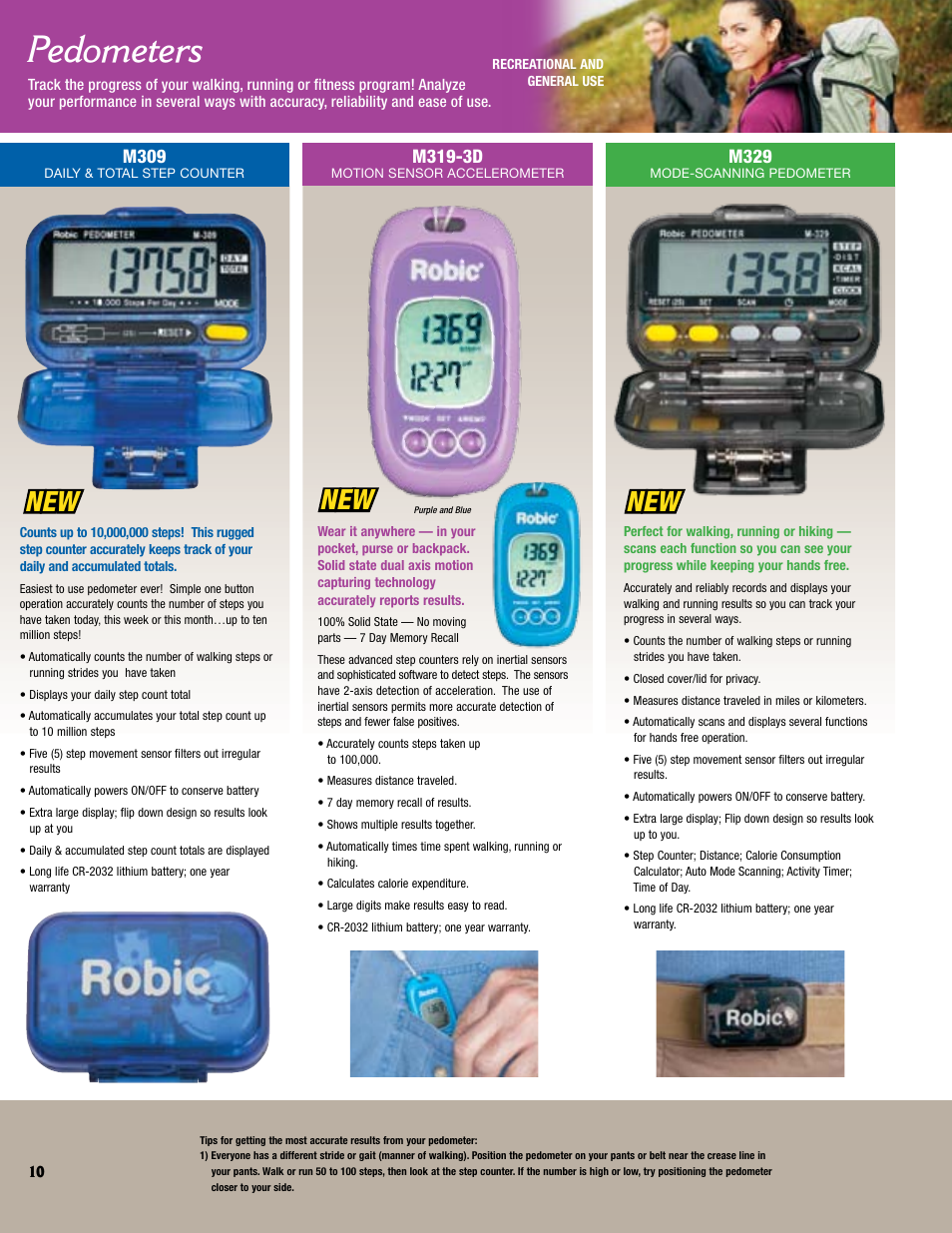 Pedometers | Robic Multiple Function Timer SC-606W User Manual | Page 10 / 16