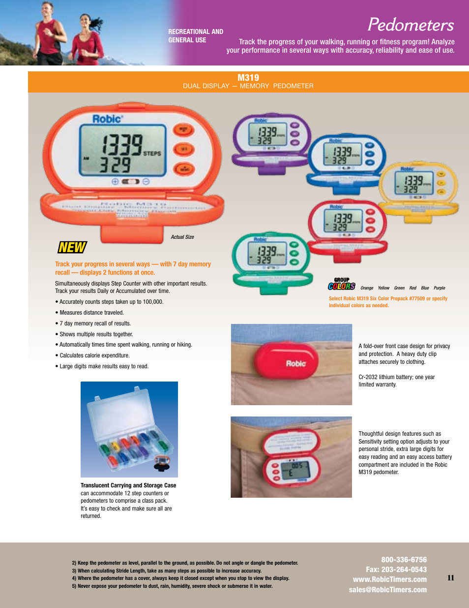 Pedometers, M319 | Robic Multiple Function Timer SC-606W User Manual | Page 11 / 16