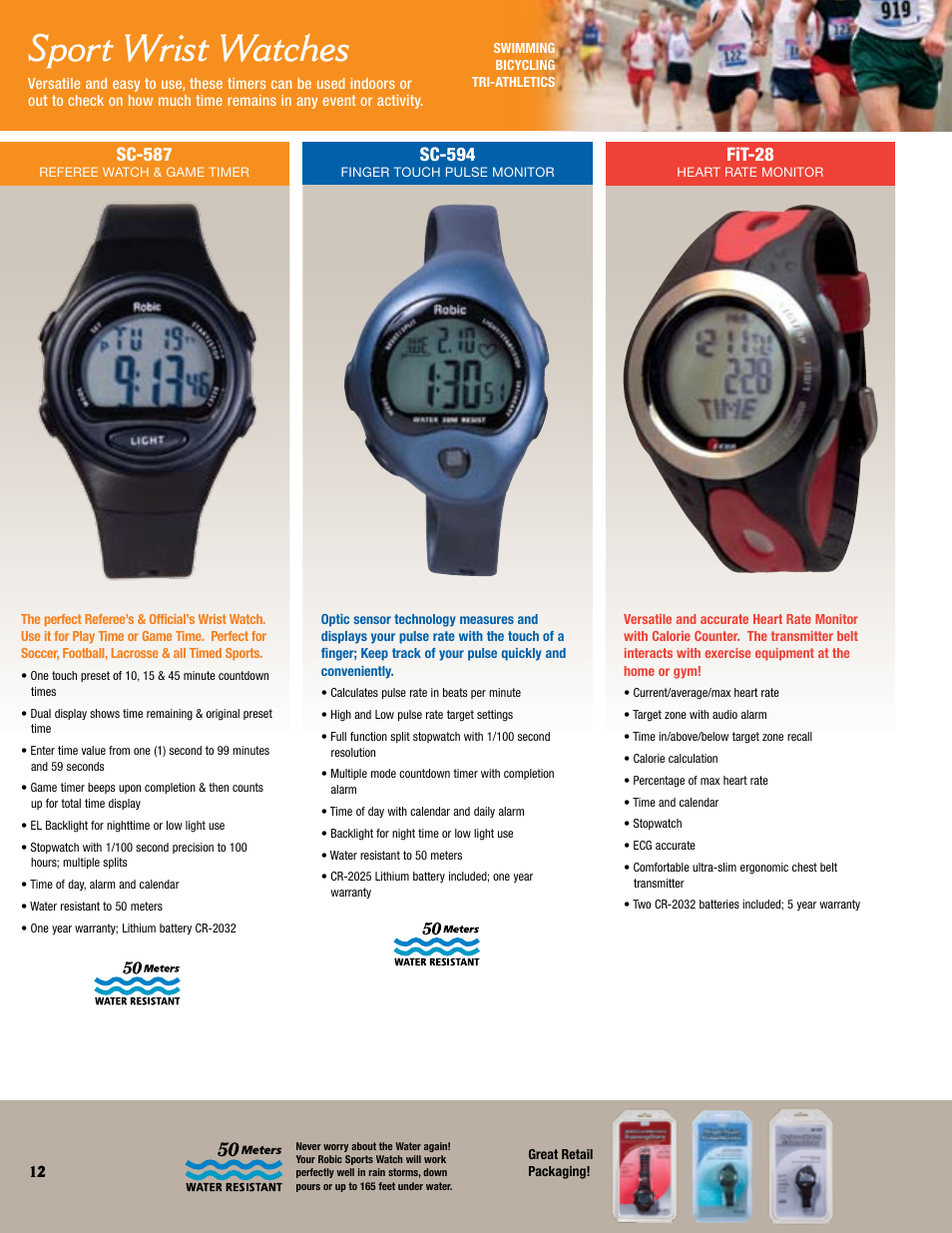 Sport wrist watches, Sc-594, Sc-587 | Fit-28 | Robic Multiple Function Timer SC-606W User Manual | Page 12 / 16