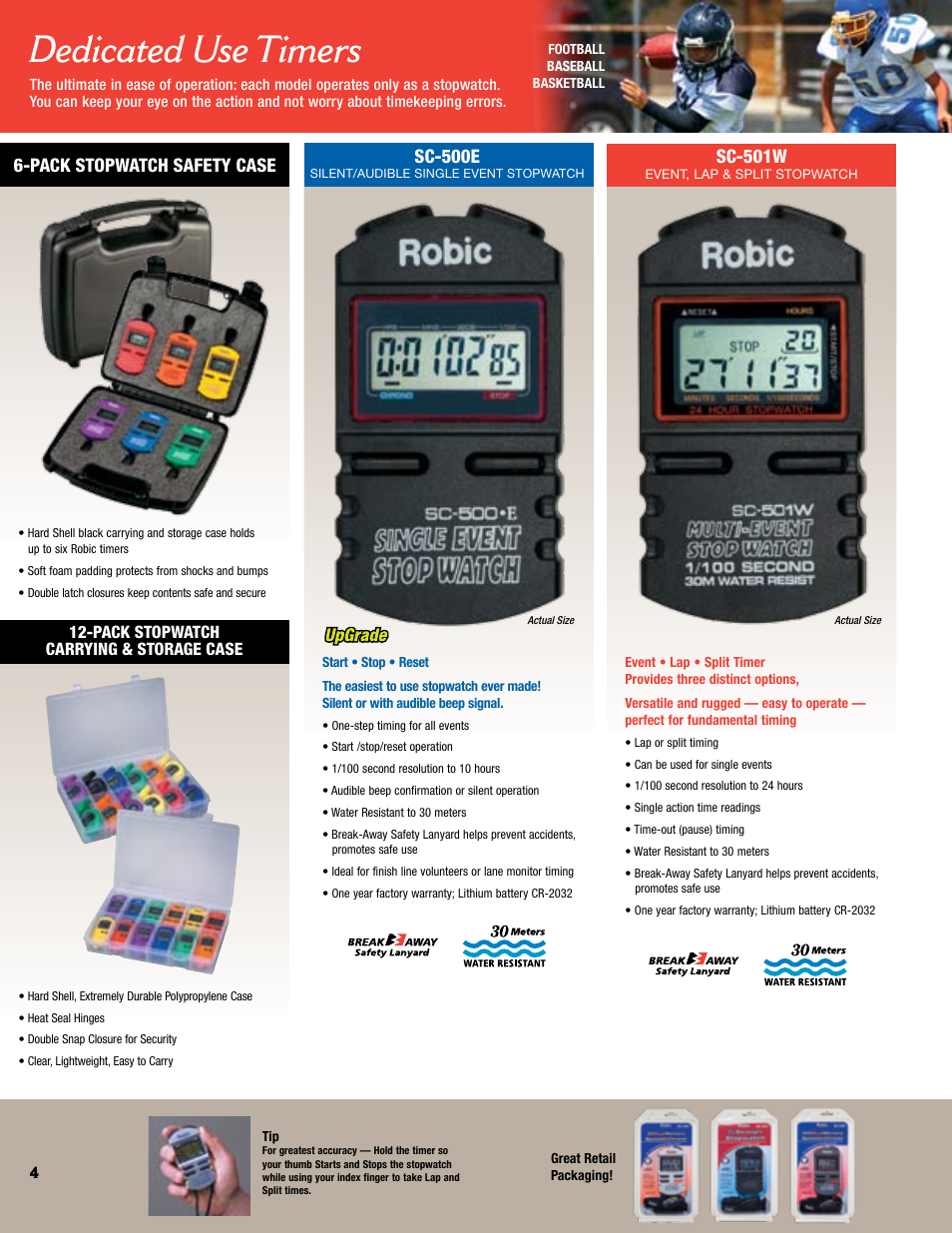 Dedicated use timers, Sc-501w, Sc-500e | Pack stopwatch safety case | Robic Multiple Function Timer SC-606W User Manual | Page 4 / 16