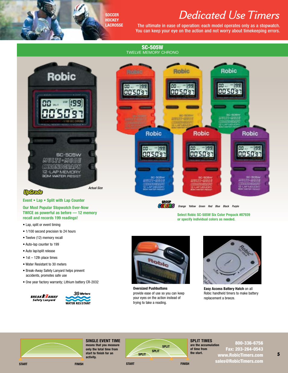 Dedicated use timers, Sc-505w | Robic Multiple Function Timer SC-606W User Manual | Page 5 / 16