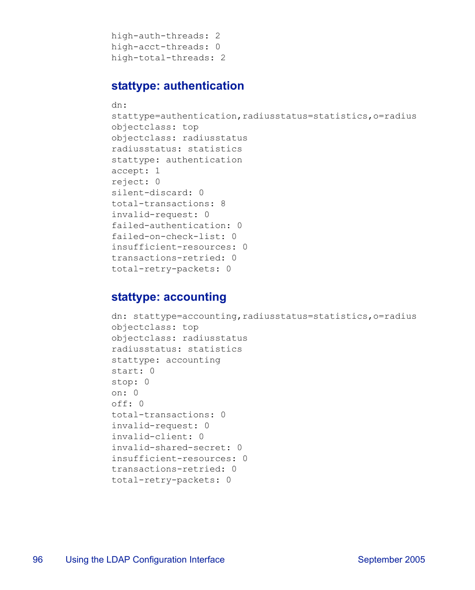 Stattype: authentication, Stattype: accounting | RSA Security 6.1 User Manual | Page 108 / 118