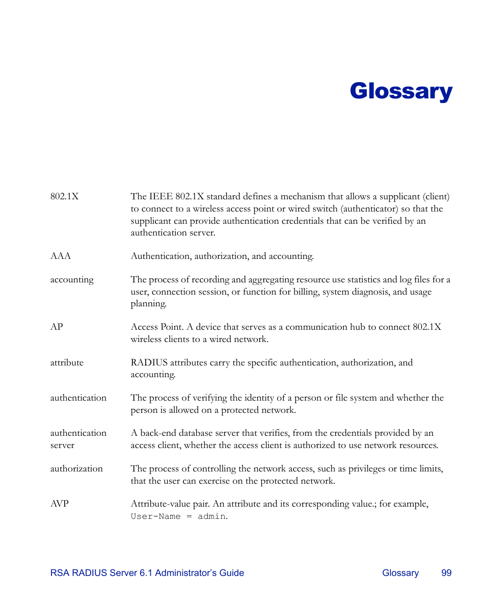 Glossary | RSA Security 6.1 User Manual | Page 111 / 118