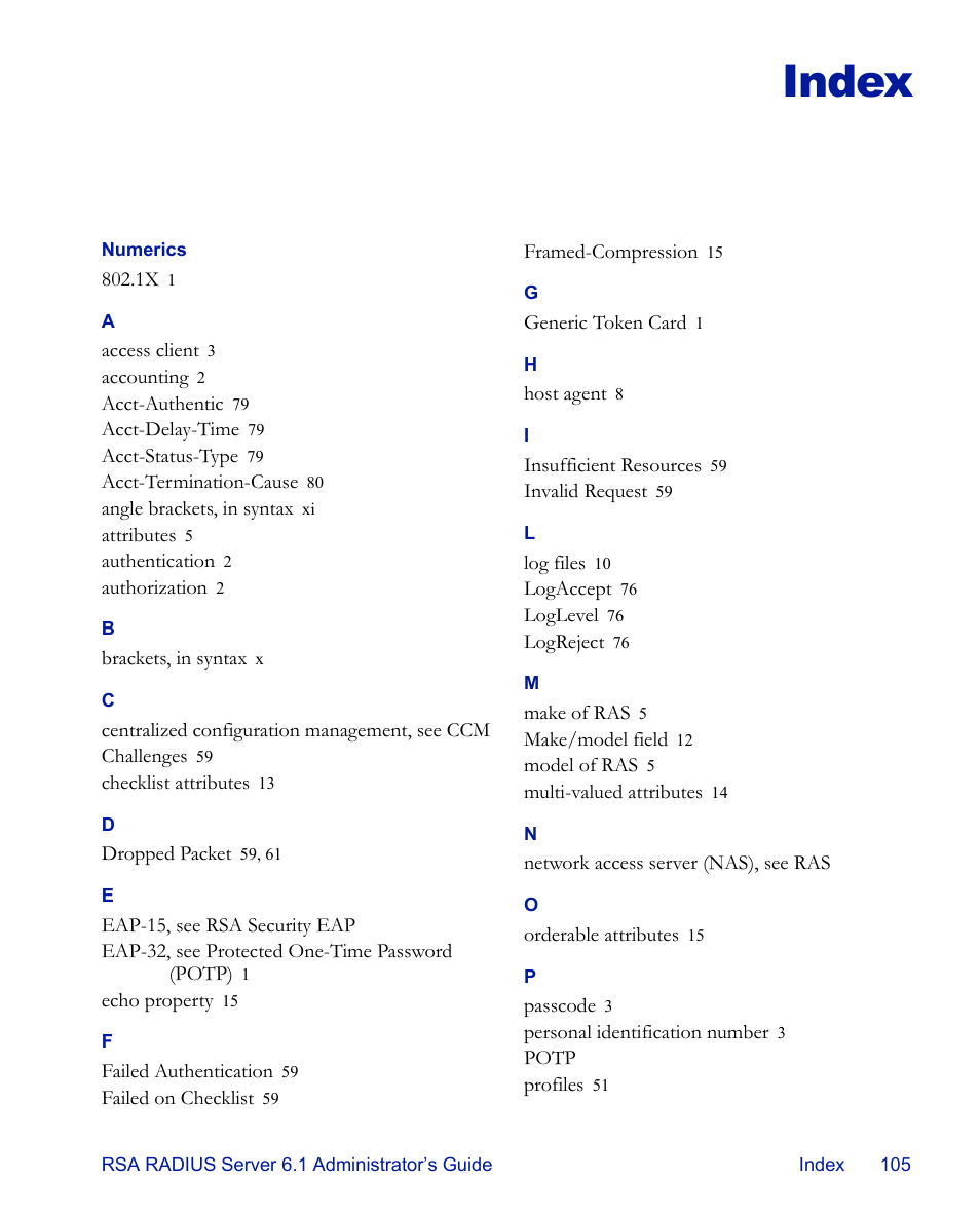 Index | RSA Security 6.1 User Manual | Page 117 / 118