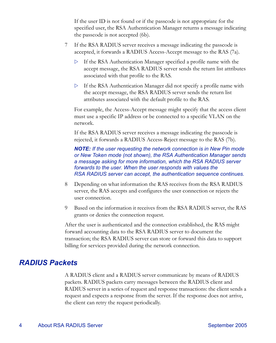 Radius packets | RSA Security 6.1 User Manual | Page 16 / 118