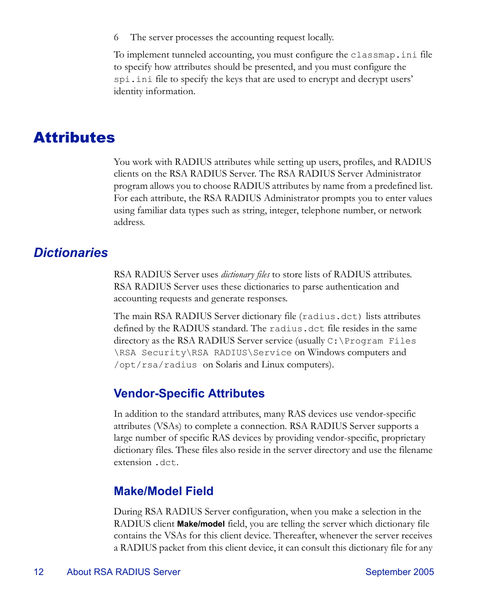Attributes, Dictionaries | RSA Security 6.1 User Manual | Page 24 / 118