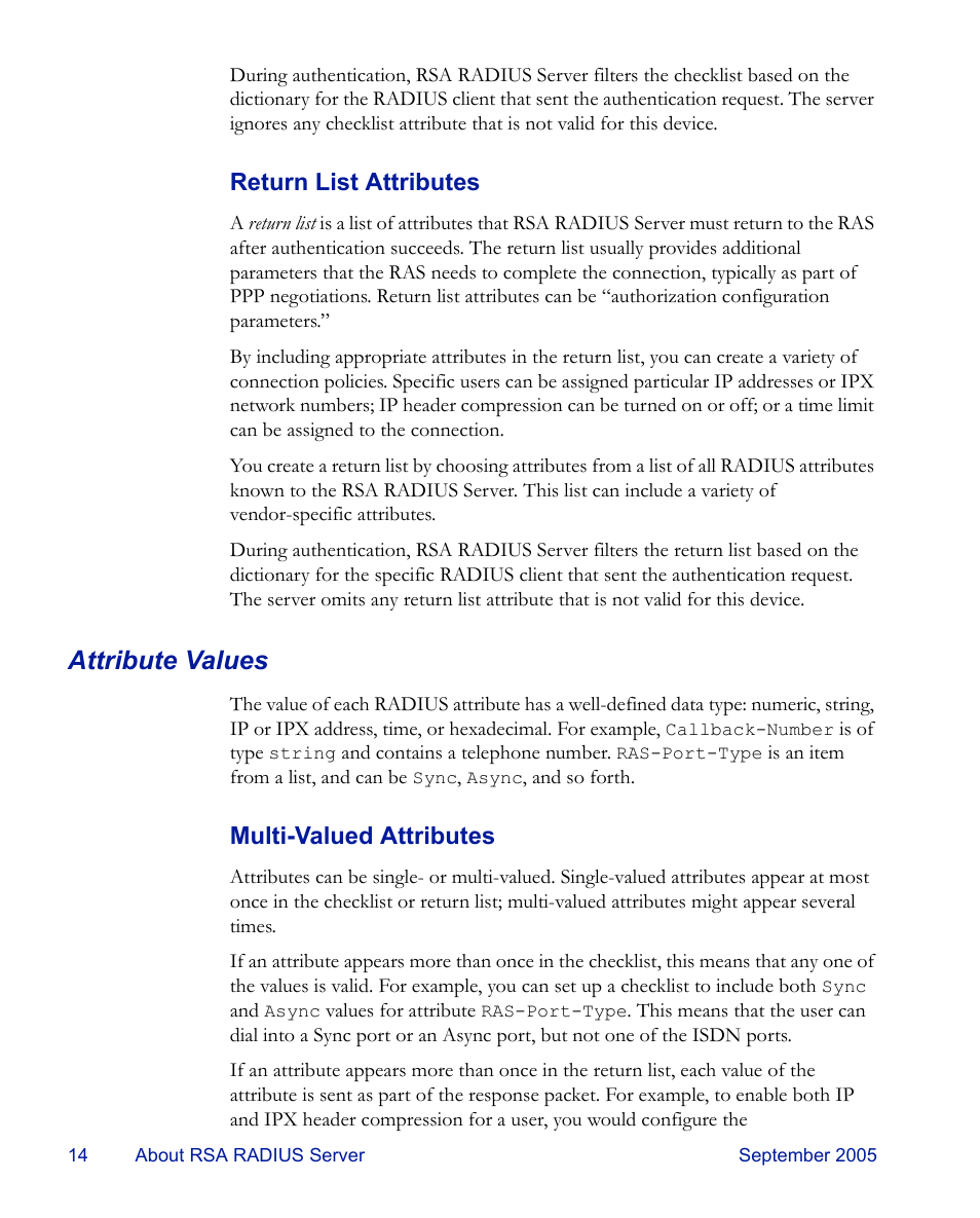 Attribute values | RSA Security 6.1 User Manual | Page 26 / 118